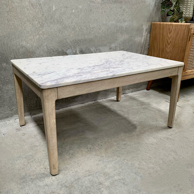 WHITE MARBLE & WOOD COFFEE TABLE