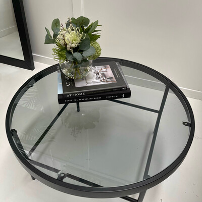 ROUND BLACK GLASS COFFEE TABLE