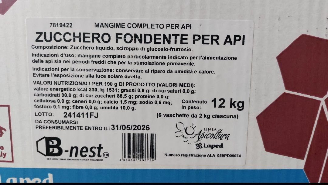 Zucchero Candito Per Api B-Nest - 8 Vaschette Da 1,5 Kg, Alimentazione Invernale, Prodotto In Italia - Foto 2