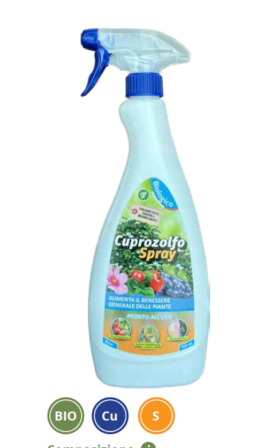 CUPROZOLFO spray 750 ml.
Miscela flow con Rame, Zolfo e Magnesio