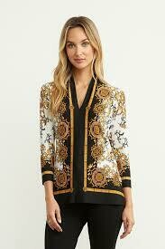 Top-3/4 Slv V Neck Hermes Print Top-3/4 Slv V Neck Hermes Print