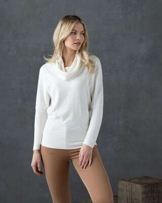 Marble-Pullover Cowl Neck Rib Detail