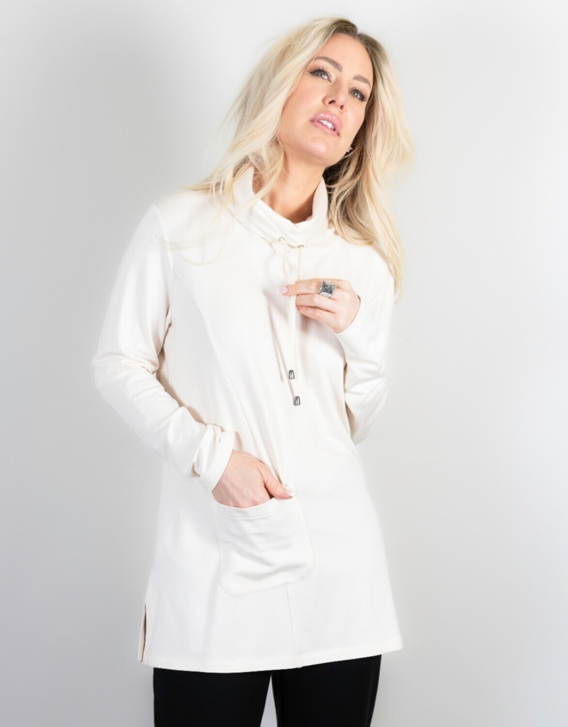 Pure-Tunic Cowl Neck Front Pocket