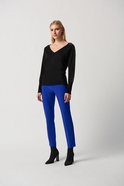 Joseph Ribkoff-Top Lslv Blk with Sparkle on Slv