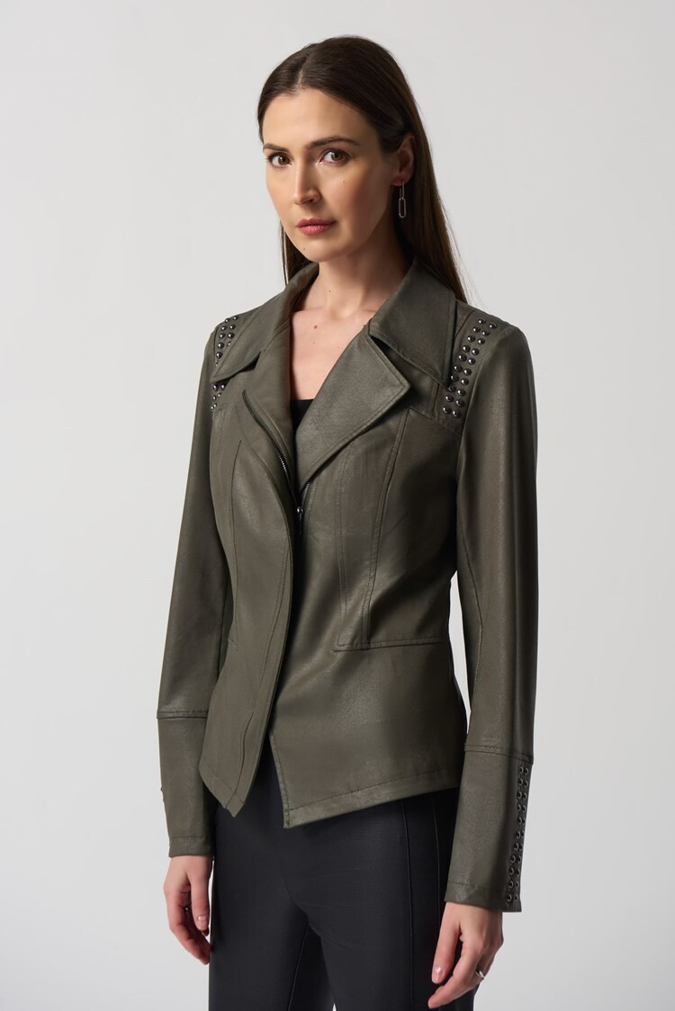 Joseph Ribkoff-Jacket Faux leather Studded Avocado