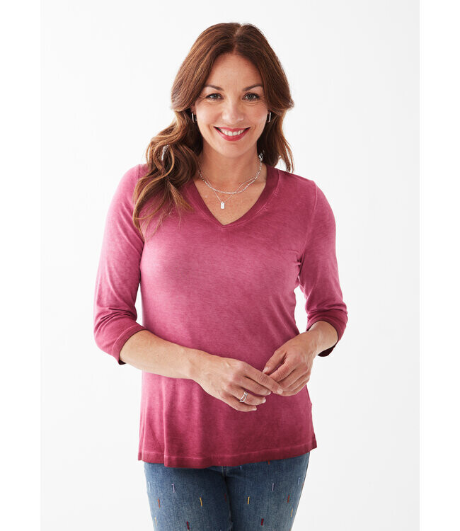 FDJ-Top V Neck 3/4 Slv Cabernet