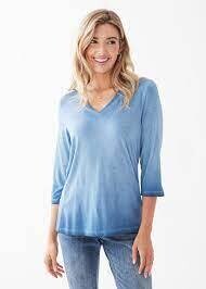FDJ-Top V Neck 3/4 Slv Cool Blue