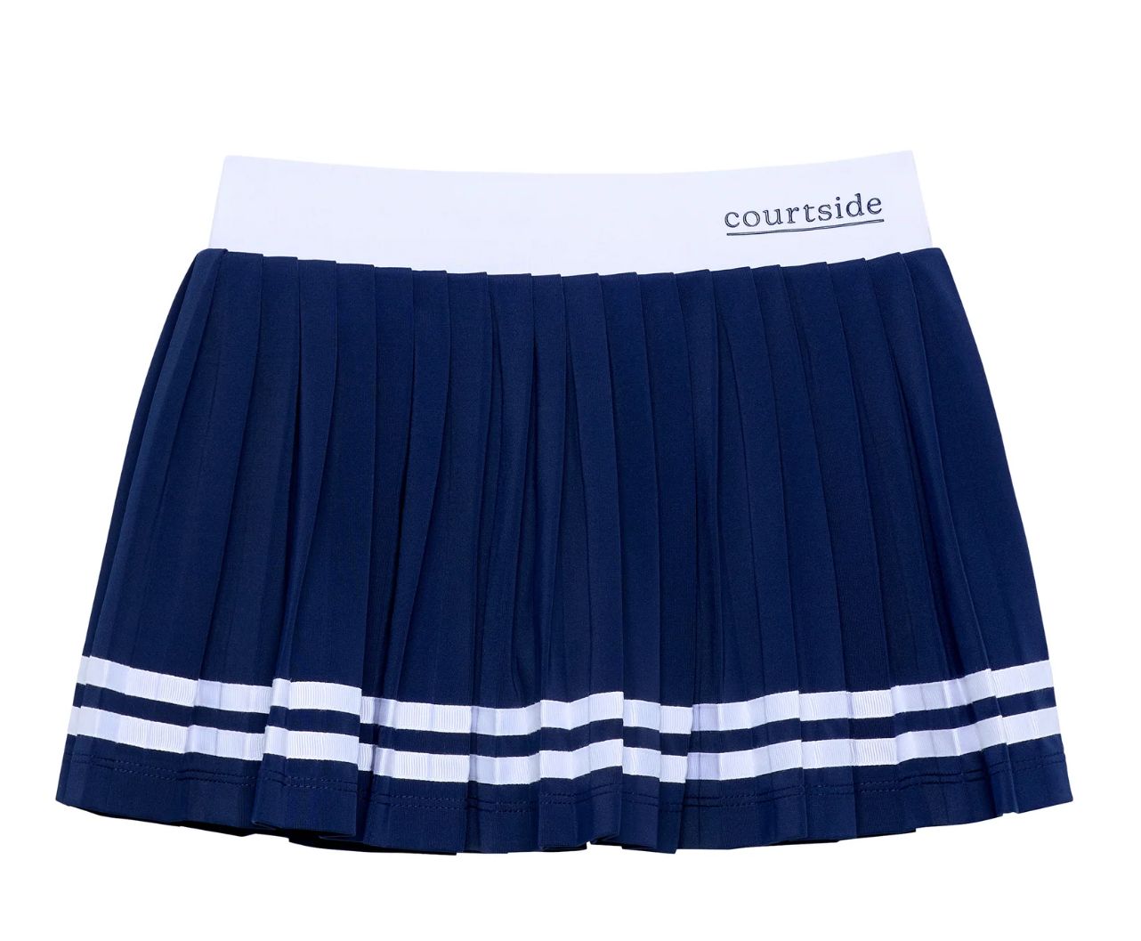 Courtside Kids – Girls League Pleated Skort, Color: Navy w/ White Trim, Size: 3/4