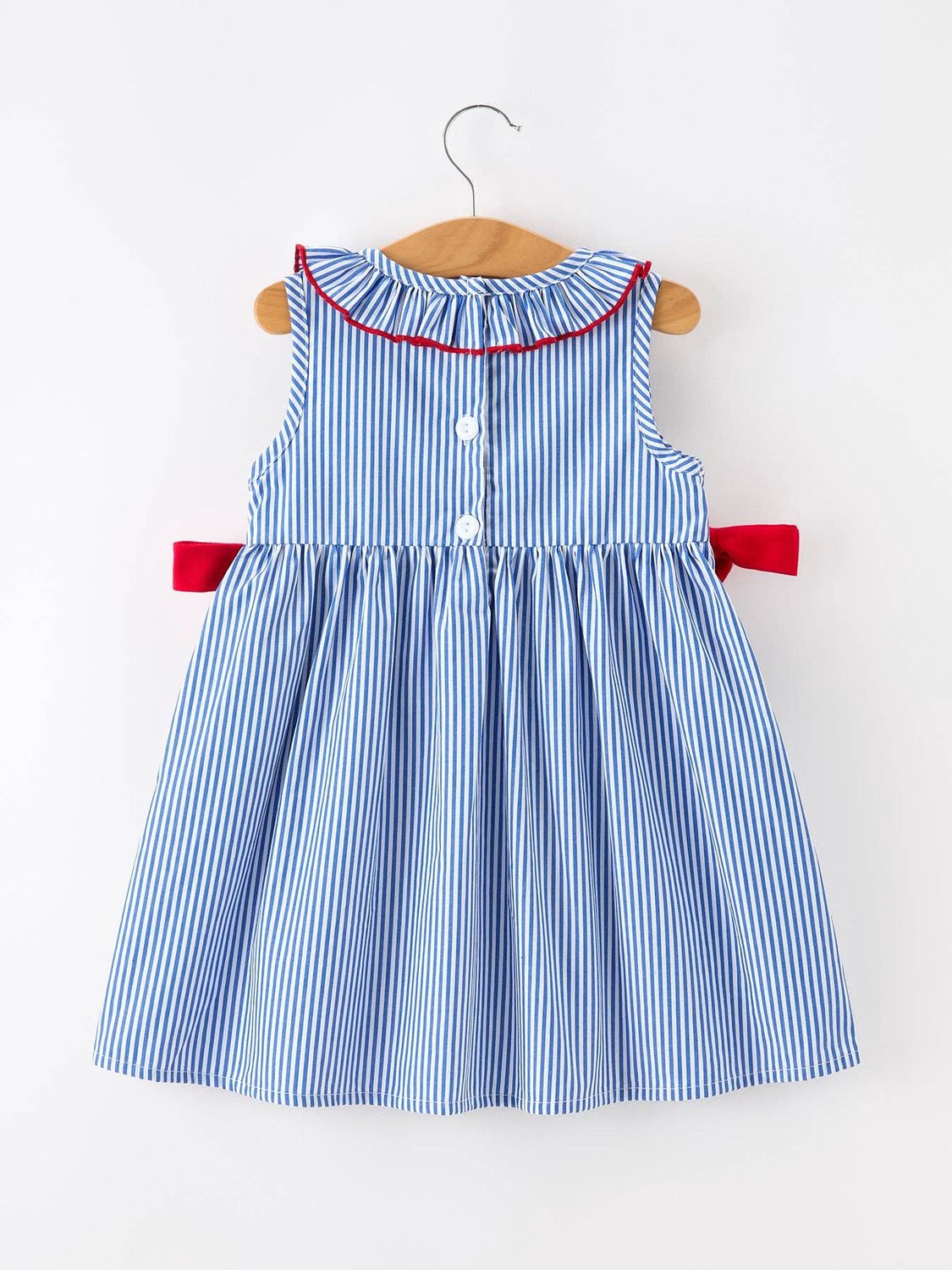 Girls 4th of July Twirl Dress Bow Smocked Embroidery