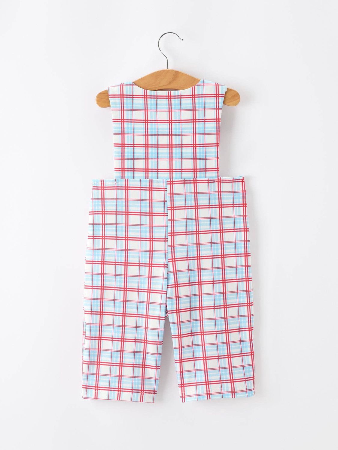 4th of July Plaid Boys Romper Smocked Flag Button Strap