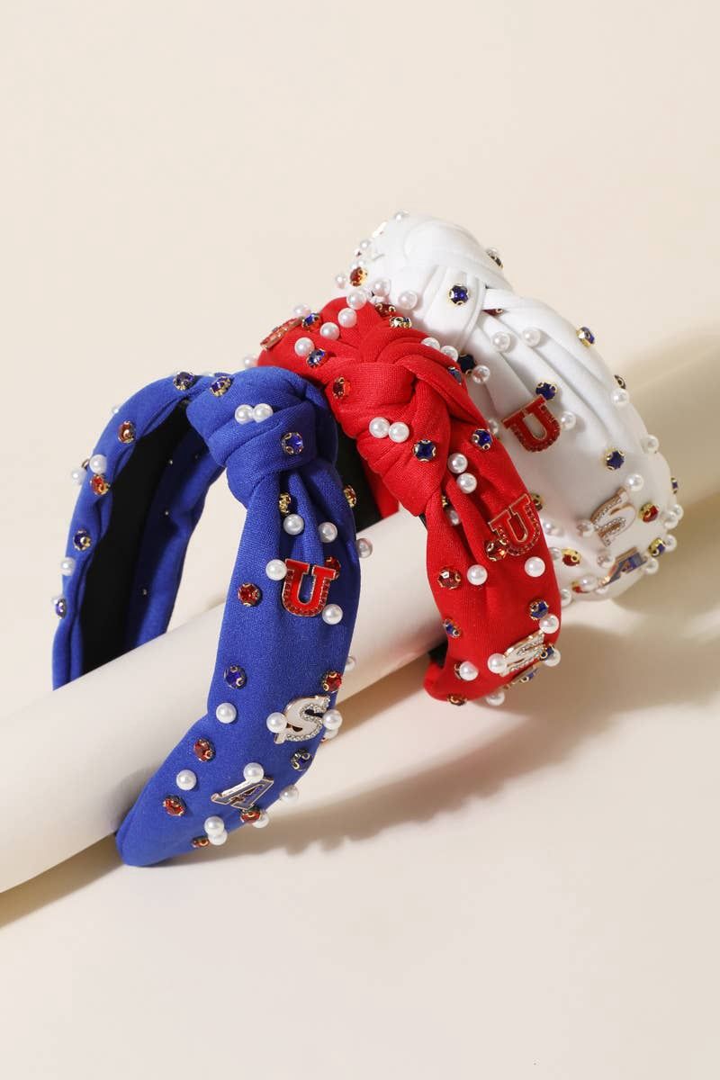 USA Charm Embellished Knot Headband