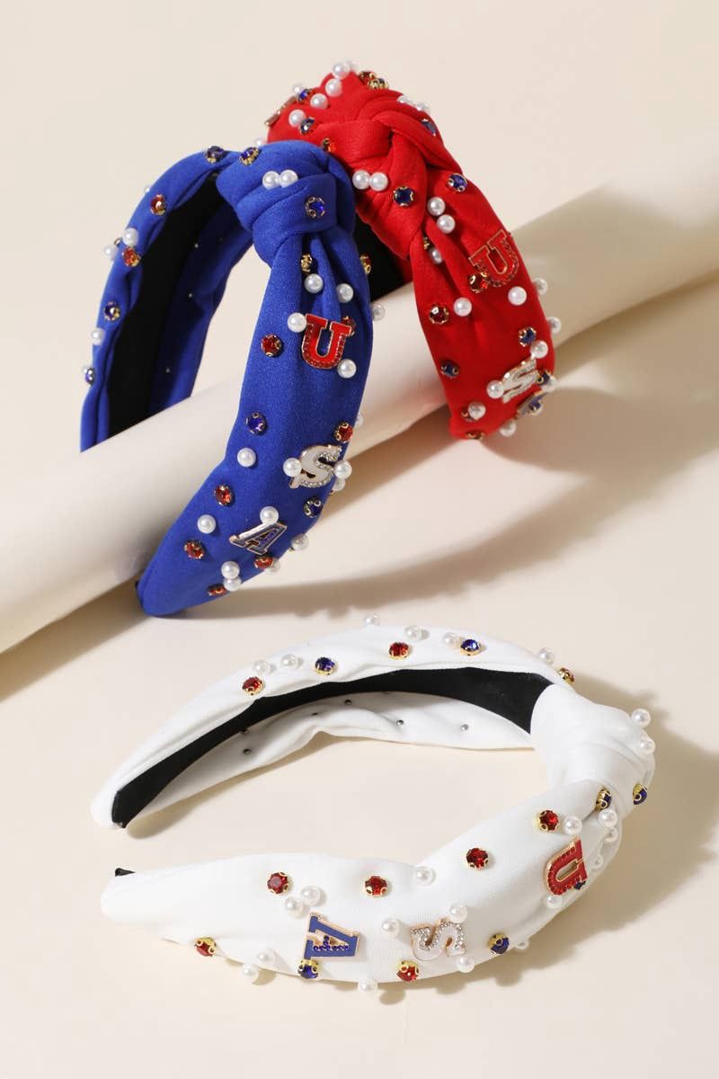 USA Charm Embellished Knot Headband