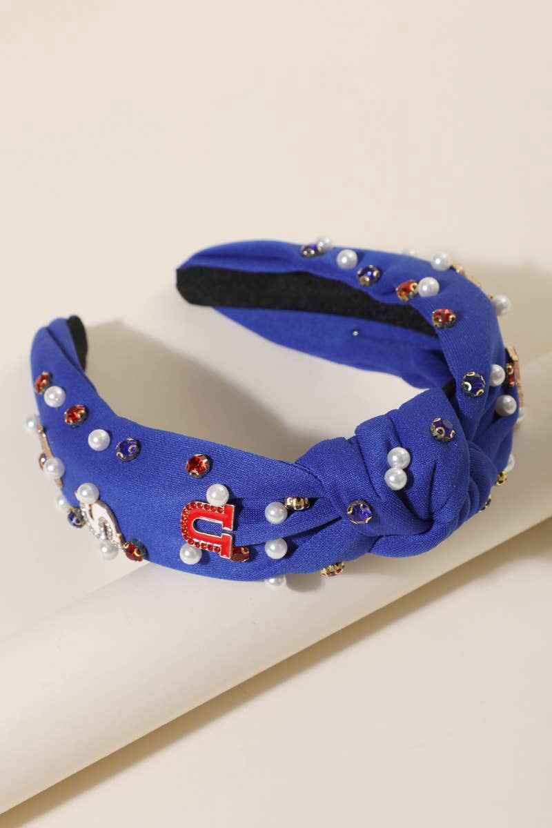 USA Charm Embellished Knot Headband, Color: BLUE, Size: ONE SIZE