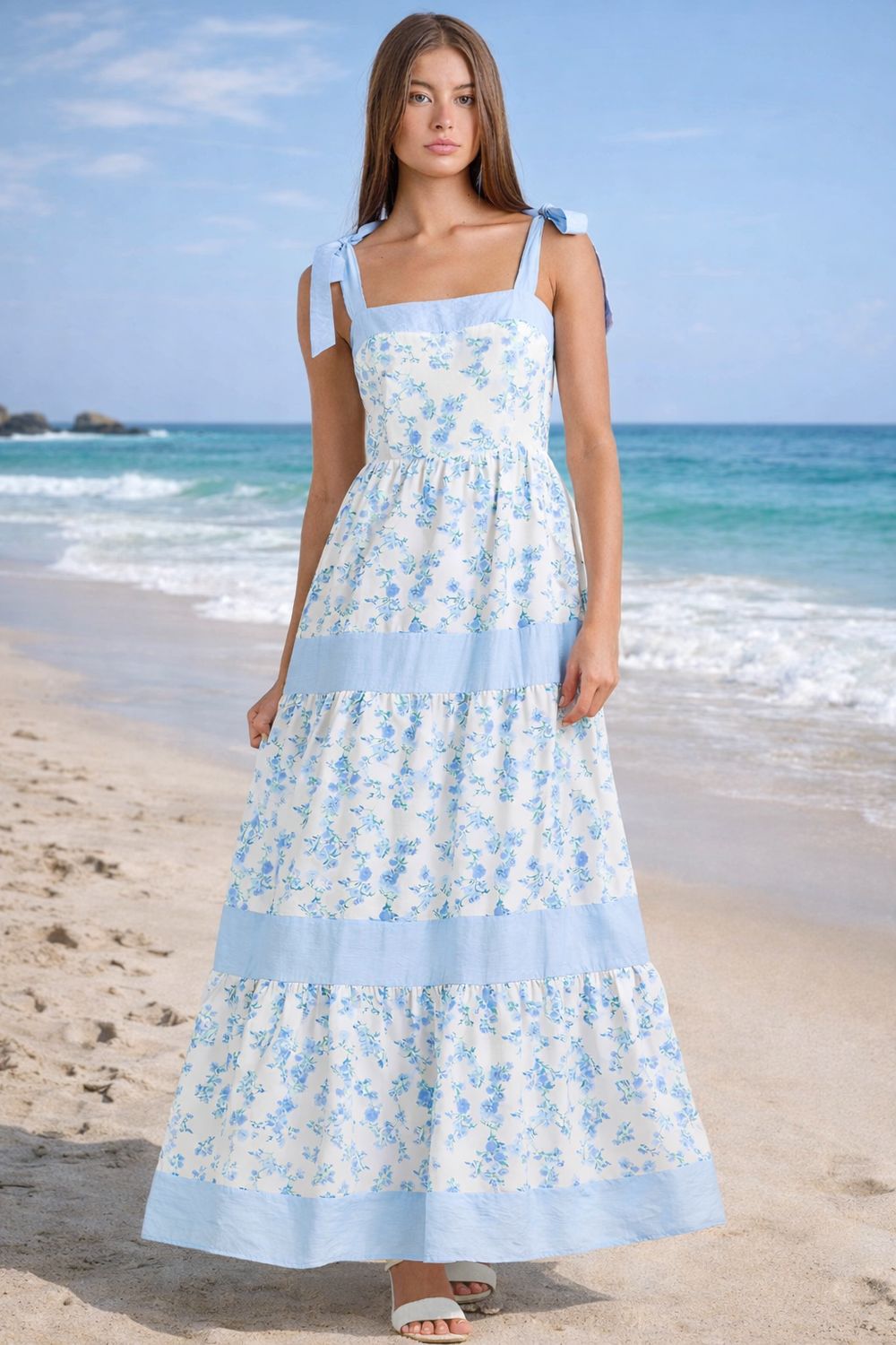 Floral Printed Maxi Shoulder Tie Dress