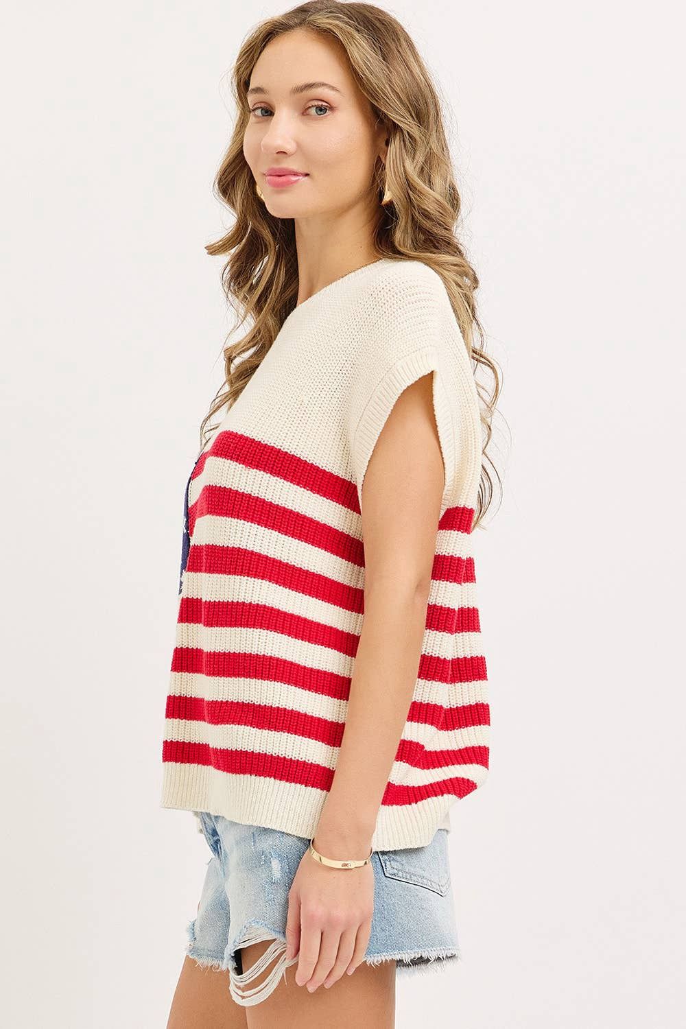 STAR AND STRIPE AMERICAN FLAG KNIT TOP