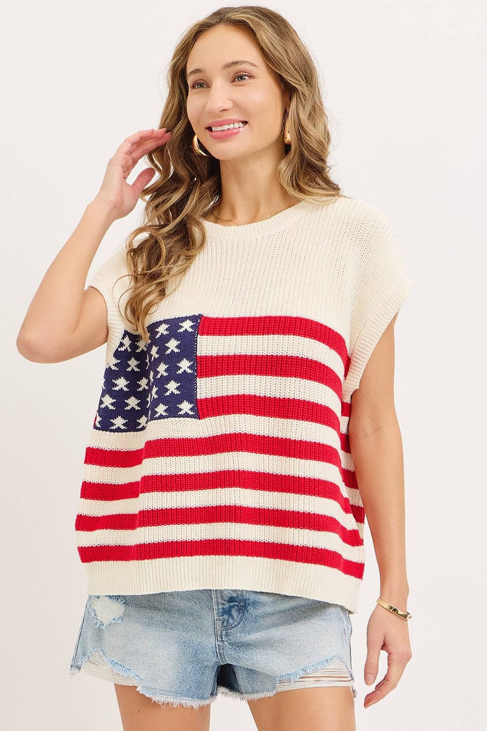 STAR AND STRIPE AMERICAN FLAG KNIT TOP