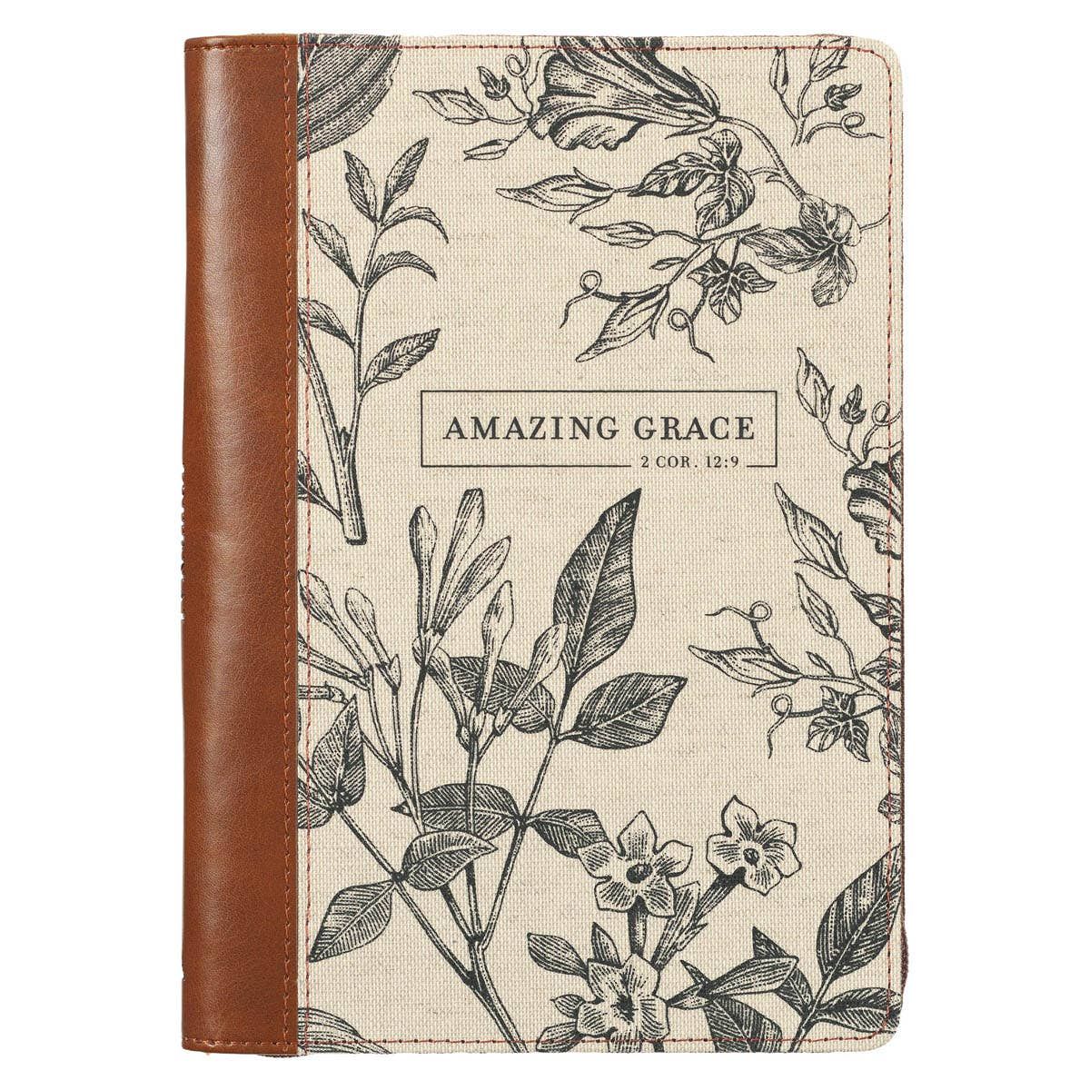 Amazing Grace Natural Canvas &amp; Brown Faux Leather Journal