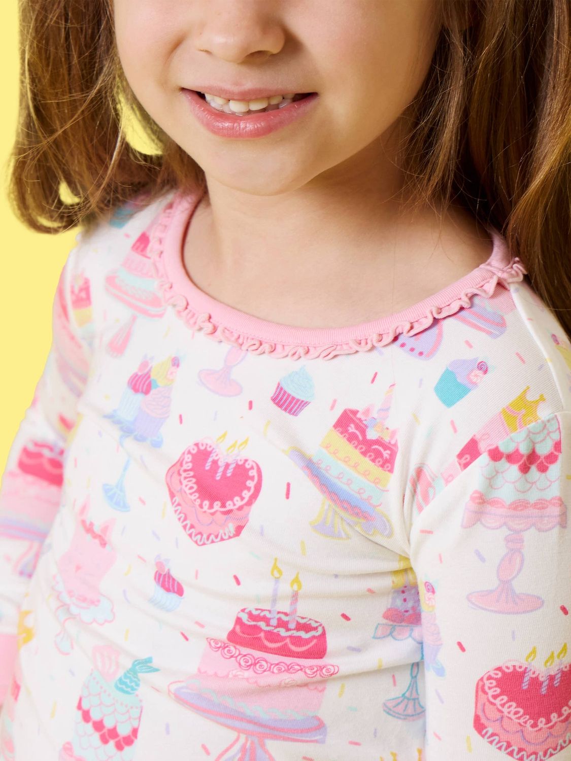 SoftSnooze™ Girls Cotton Modal Birthday Cake Party Ruffle Long Sleeve Pajama Set