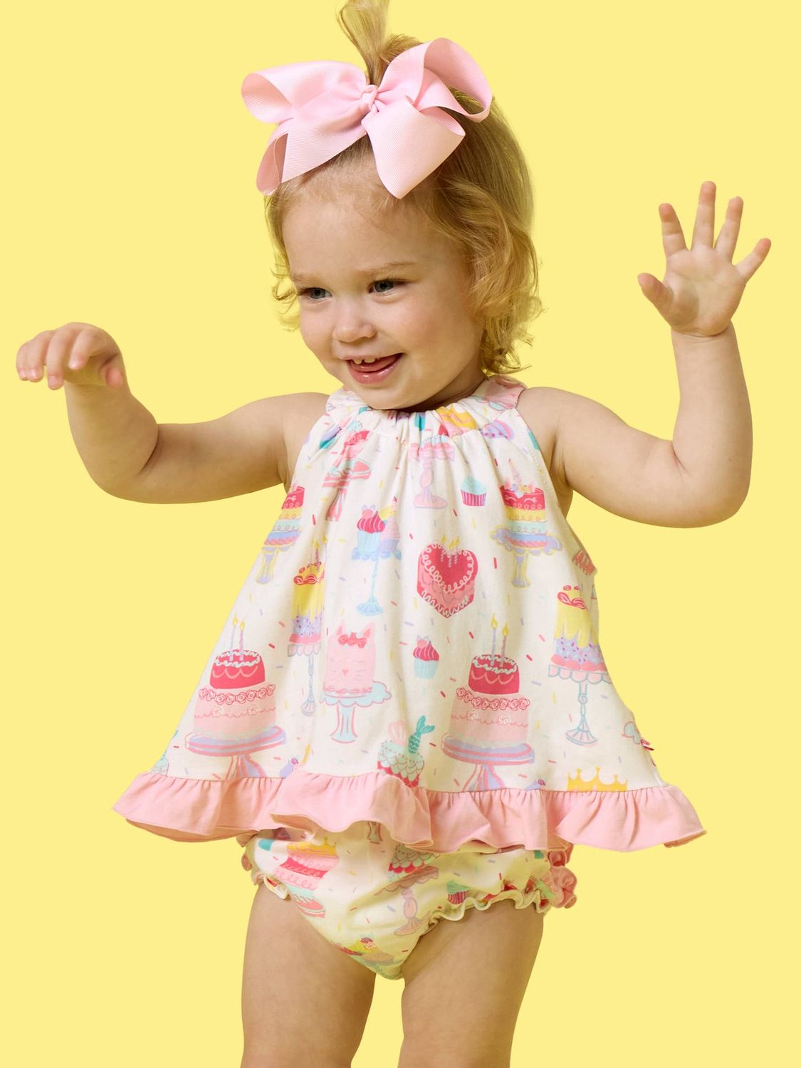 Baby Girls Birthday Cake Party Knit Swing Top &amp; Bloomer Set