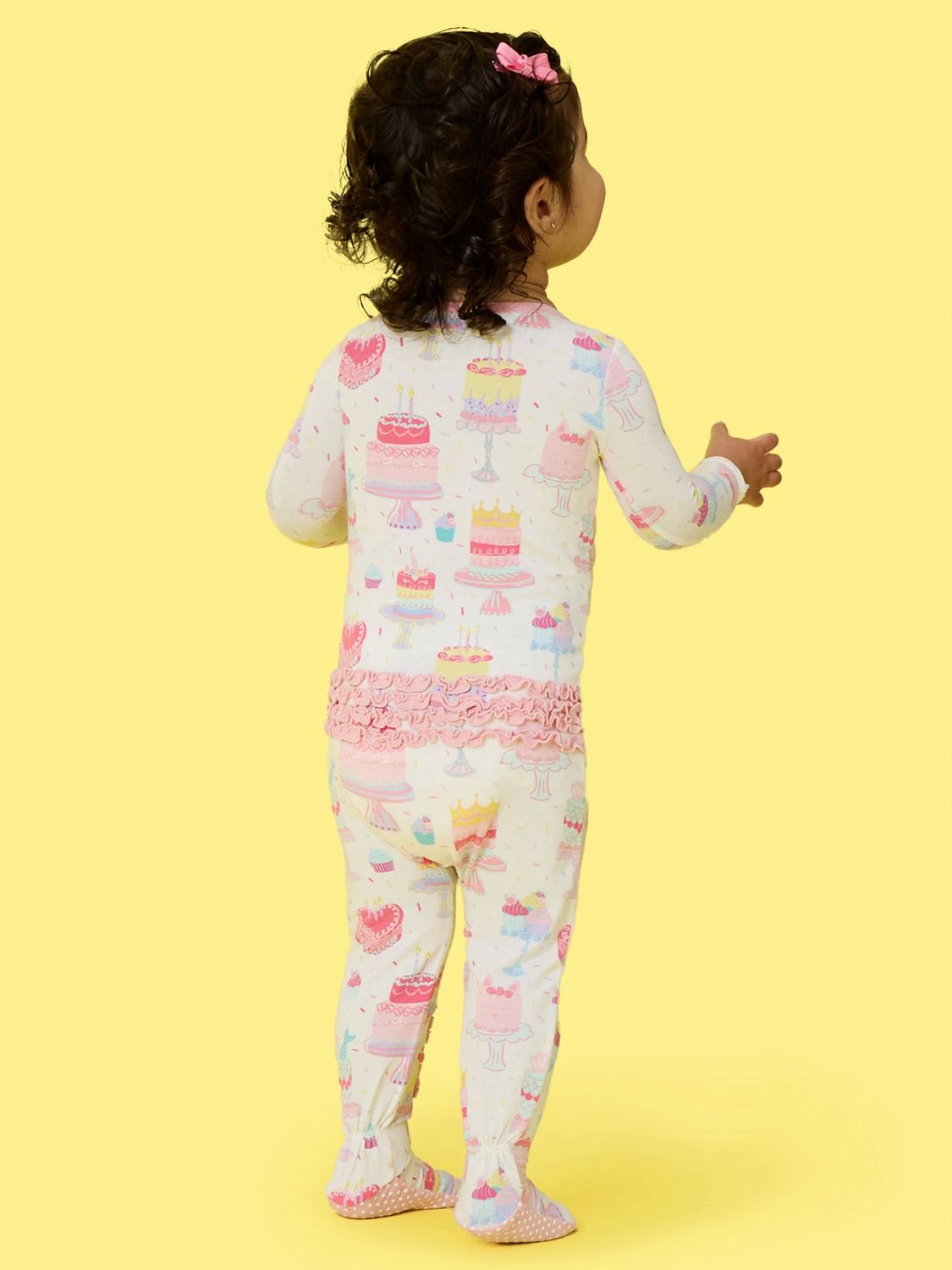 SoftSnooze™ Baby Girls Cotton Modal Birthday Cake Party Footed Ruffle One Piece Pajama