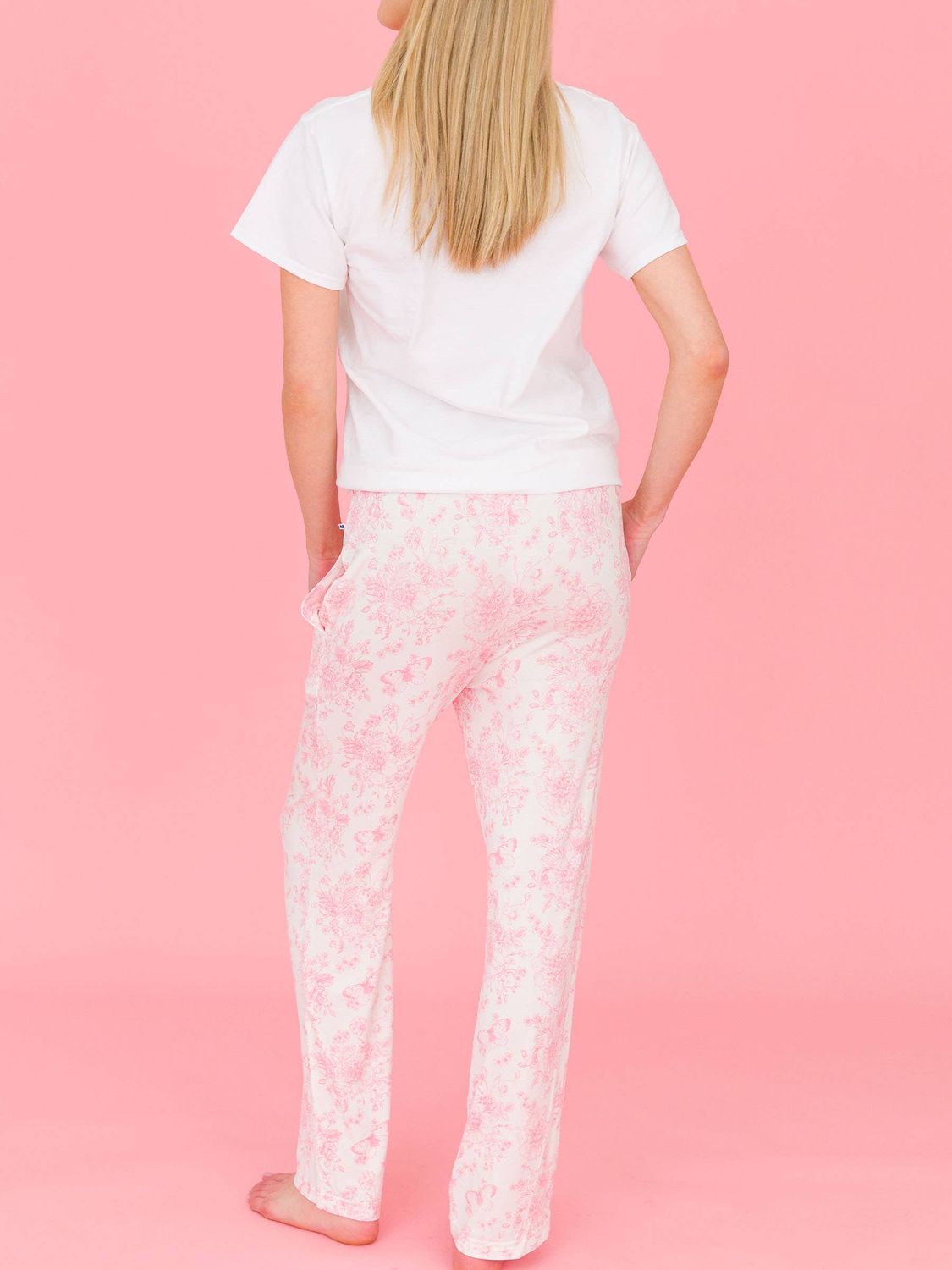 Adult Bamboo Pink Butterfly Garden Toile Pajama Pants