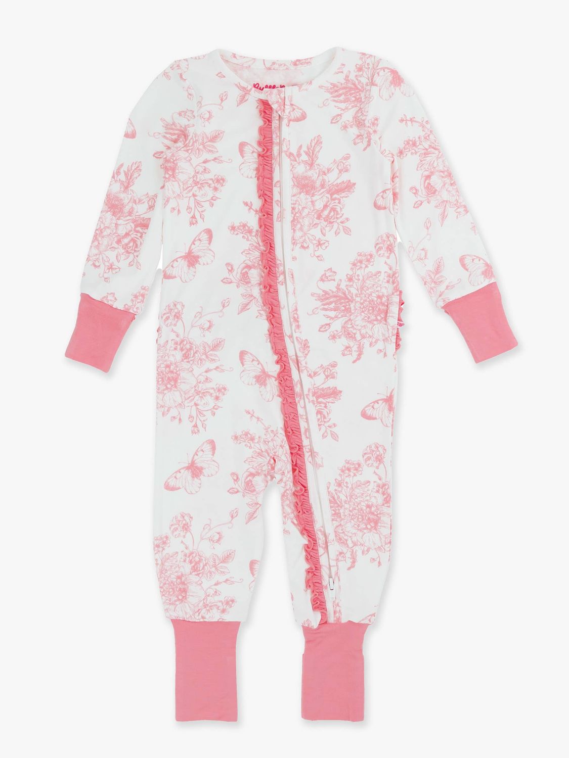 Baby Girls Bamboo Viscose Pink Butterfly Garden Toile Convertible Ruffle
