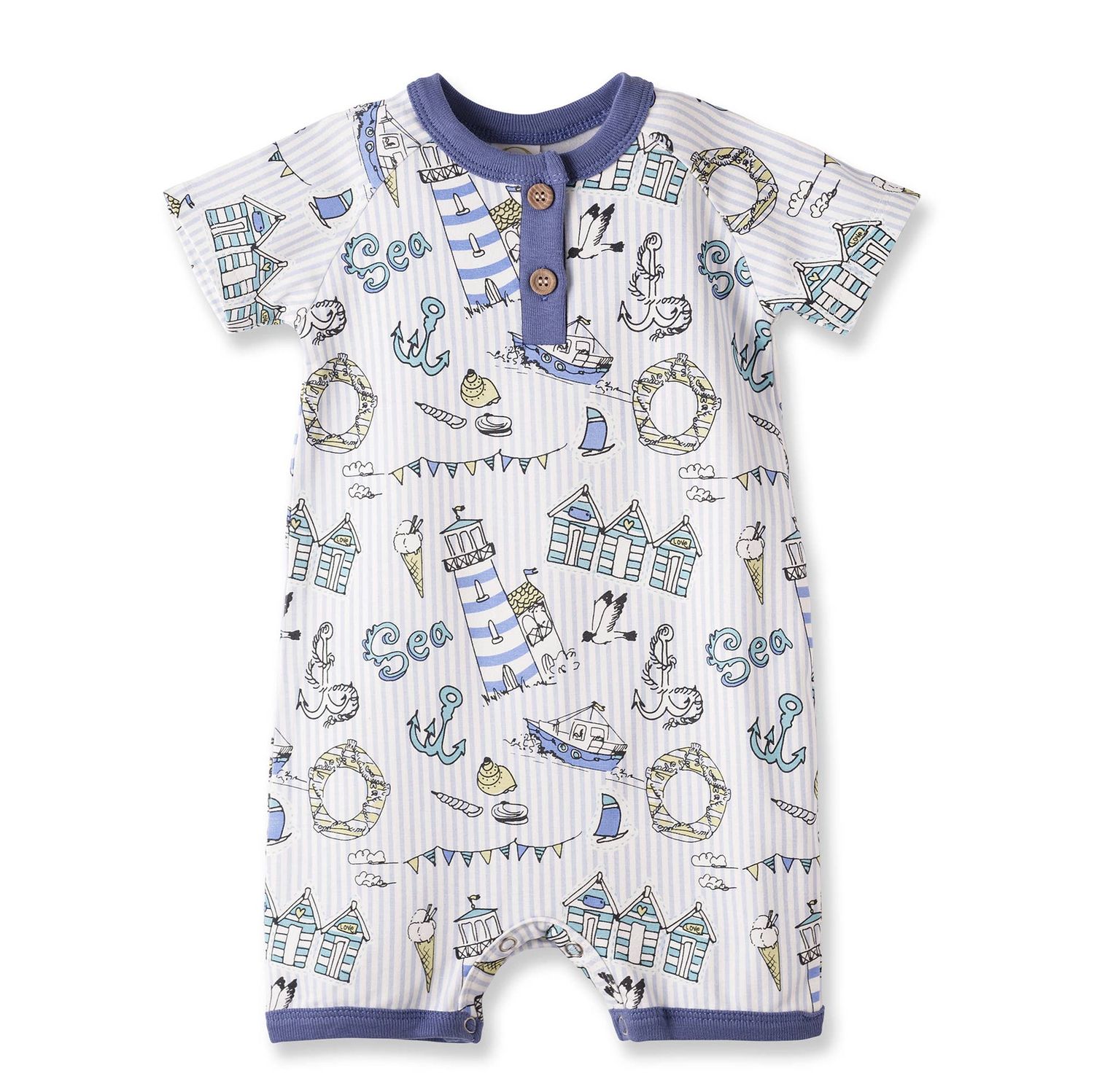 Seashore Baby Boy Romper – Bamboo Shortall One-Piece, Size: 12-18M