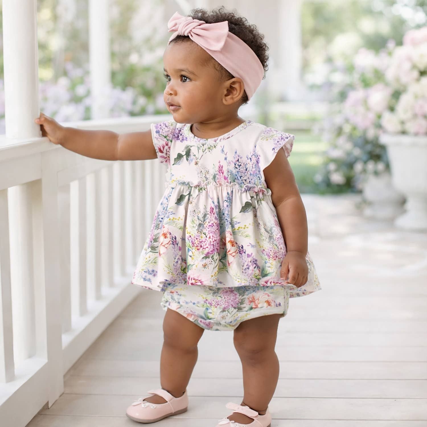 Dream Blossom Bamboo Baby Skirted Bodysuit-Watercolor Floral