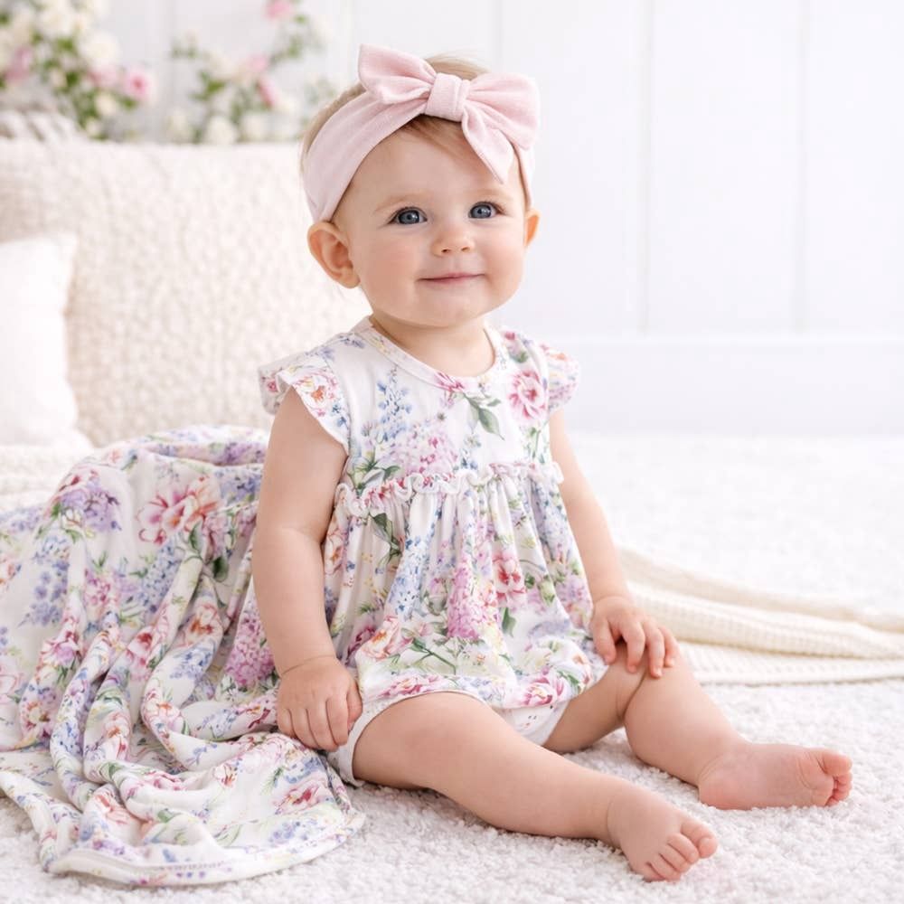 Dream Blossom Bamboo Baby Skirted Bodysuit-Watercolor Floral