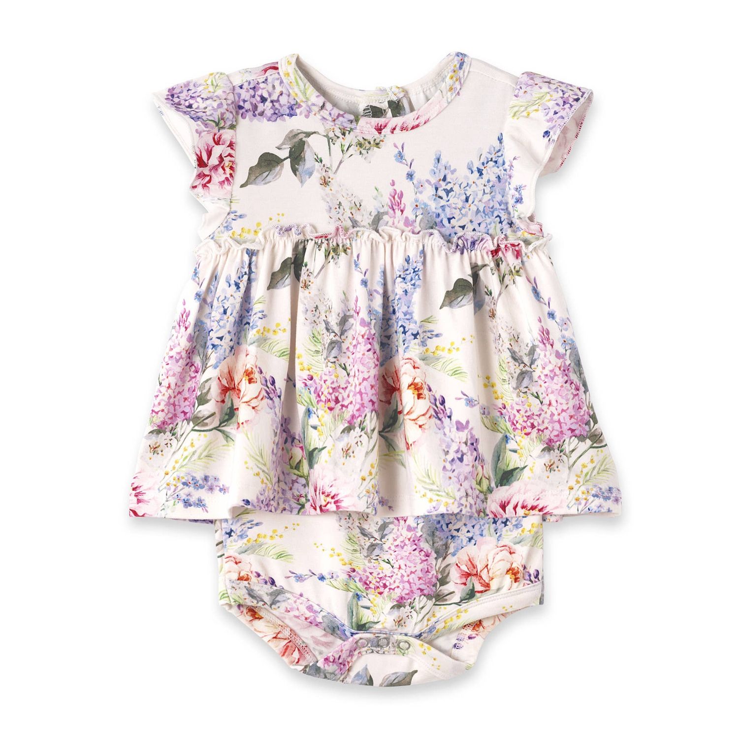 Dream Blossom Bamboo Baby Skirted Bodysuit-Watercolor Floral, Size: 0-3M