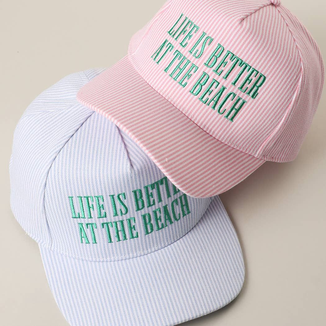 LIFE IS BETTER AT THE BEACH Embroidered Seersucker Hat