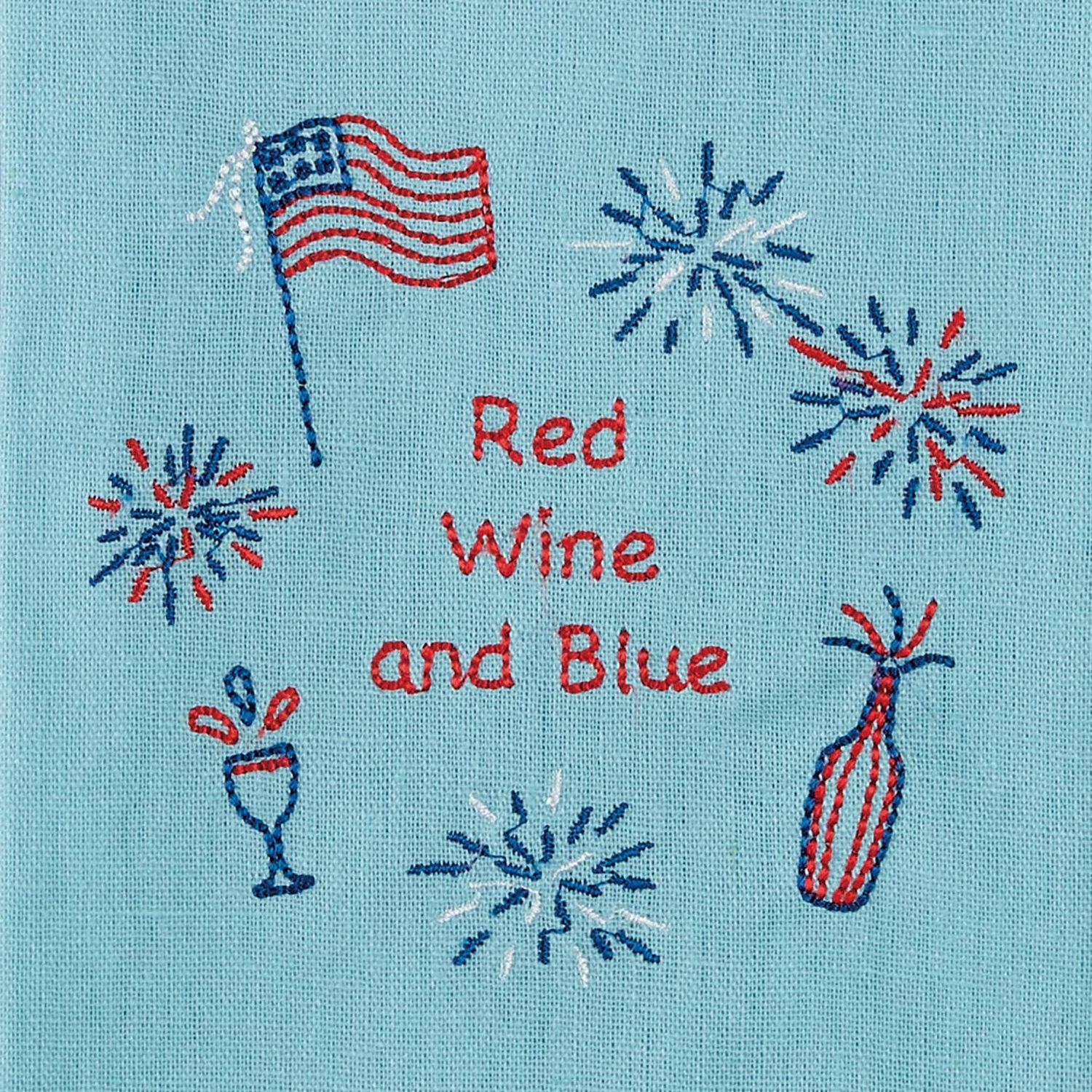 Red Wine And Blue Pom Pom Kitchen Towel