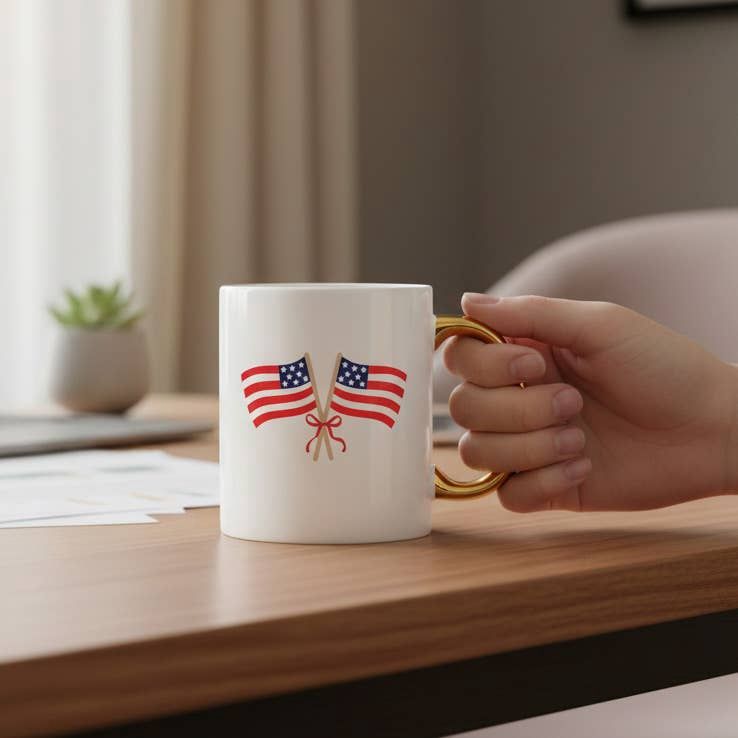11 oz Cozy Cute Ceramic Mug–American Flags
