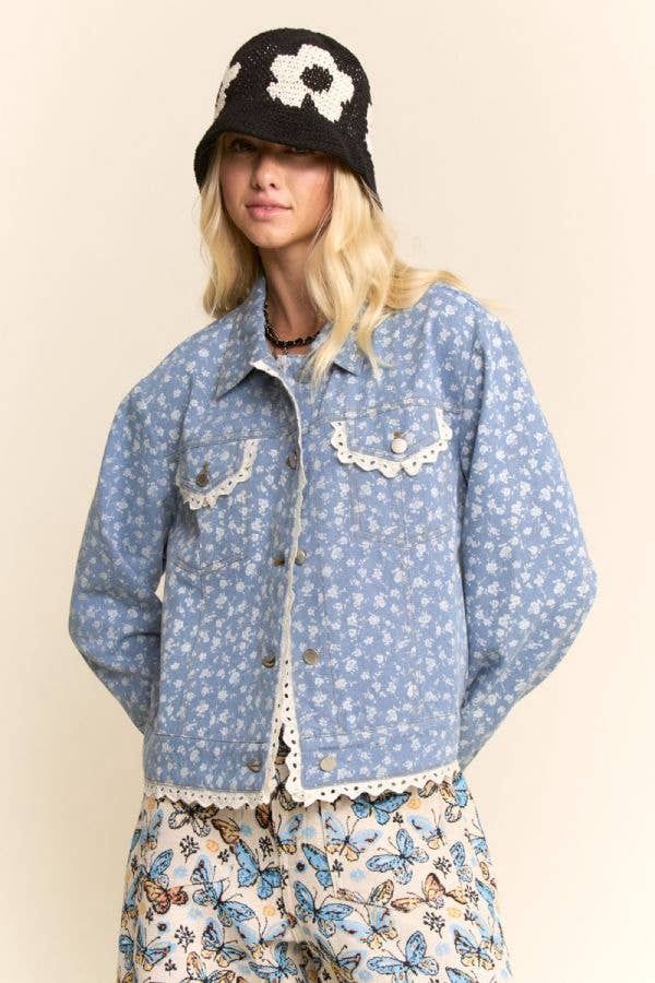DITSY FLORAL PRINTED LACE EDGE DETAIL JACKET