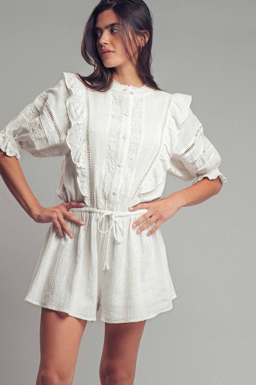 Lace &amp; Ruffle Cotton Romper
