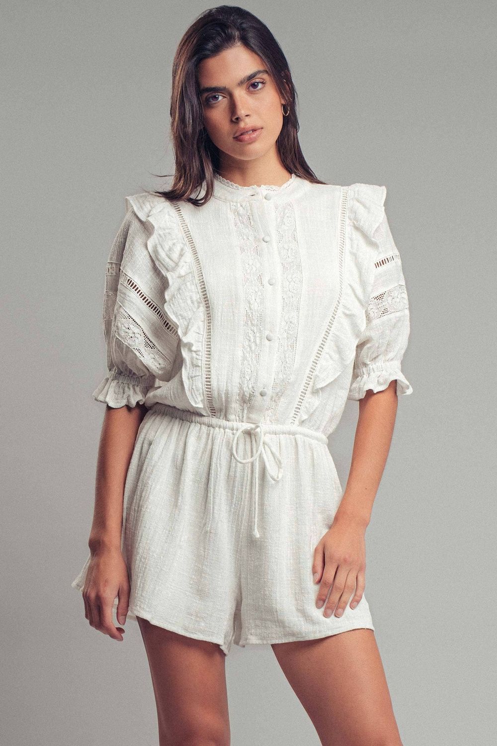 Lace &amp; Ruffle Cotton Romper