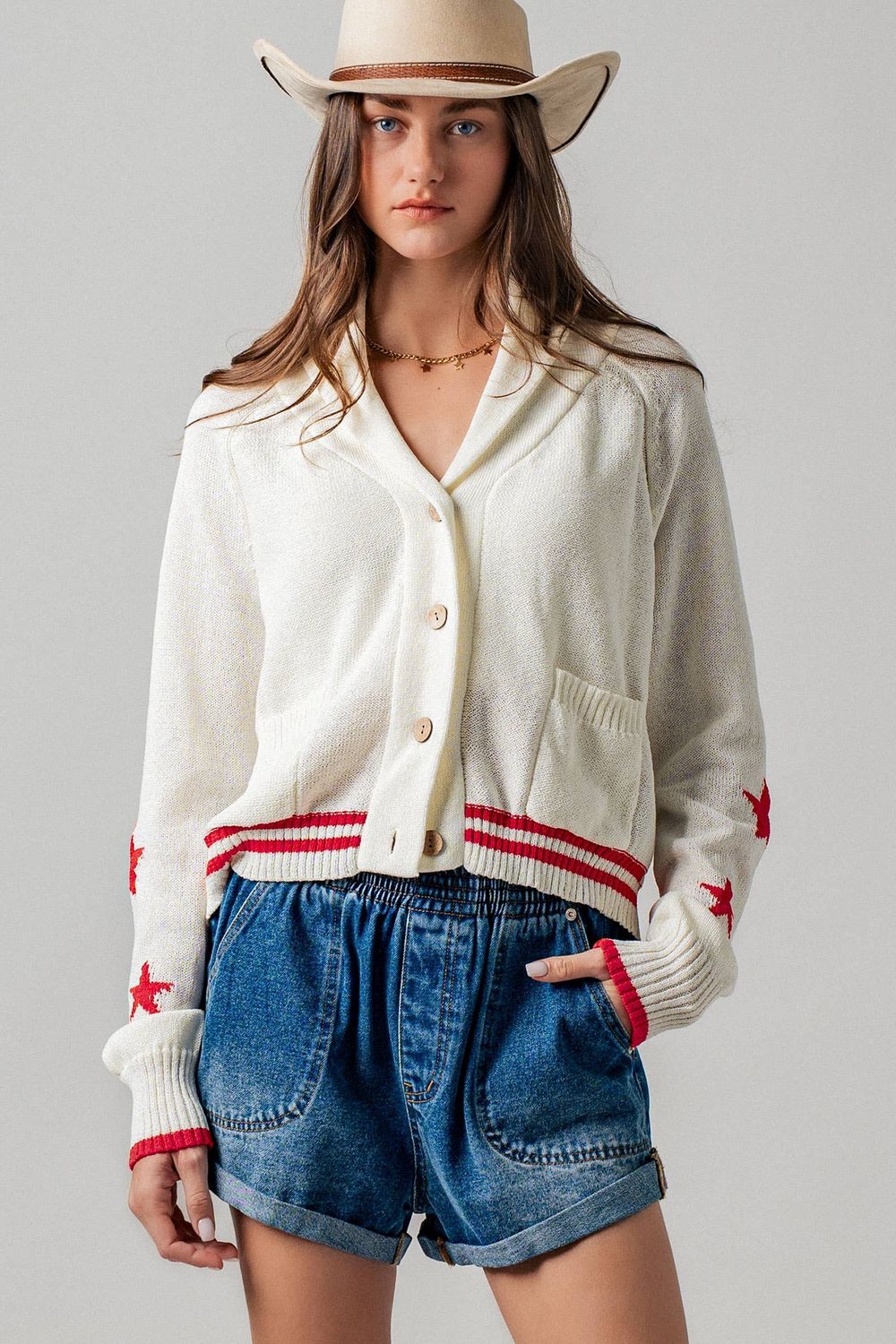 American Flag Star Shawl Collar Cardigan