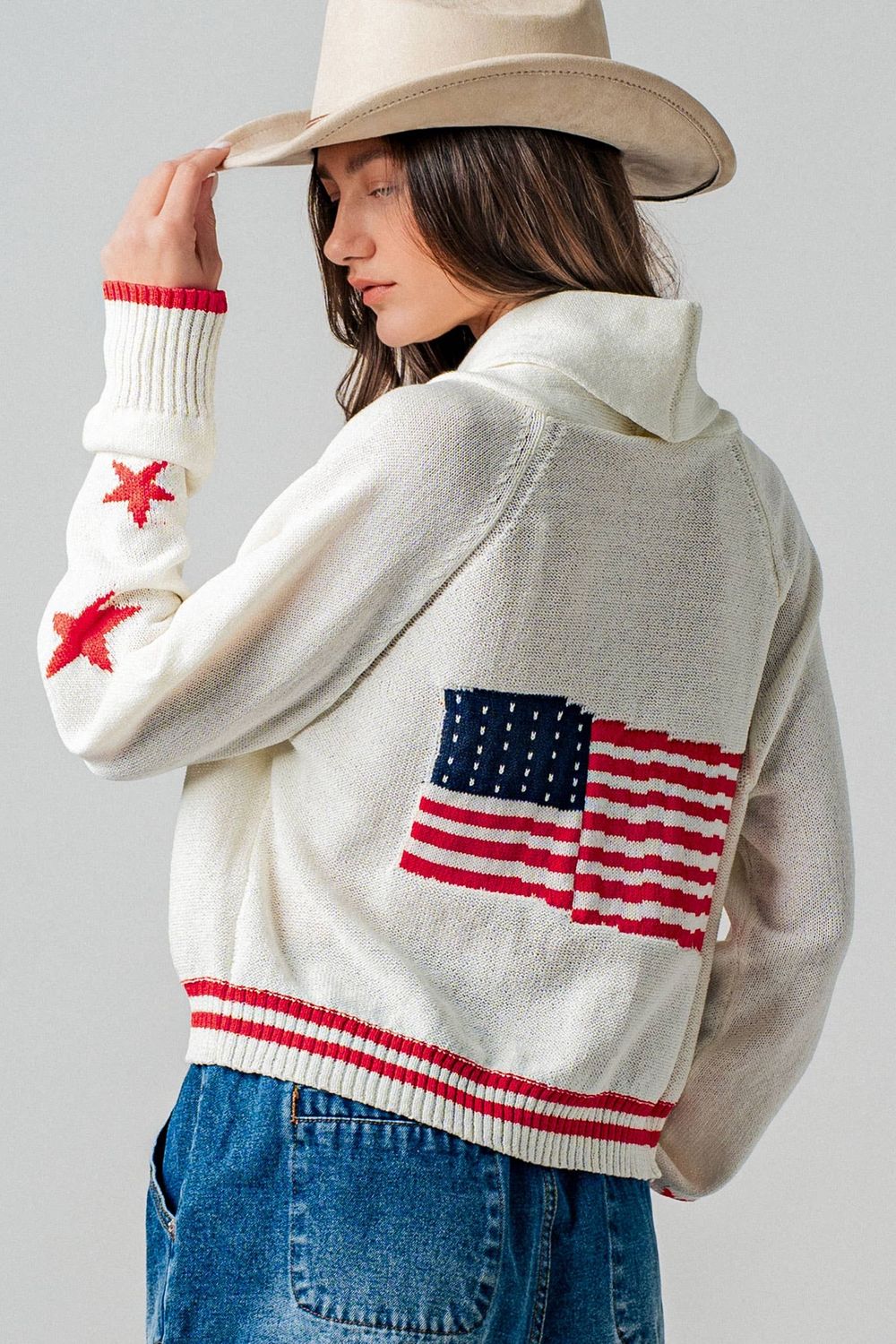 American Flag Star Shawl Collar Cardigan
