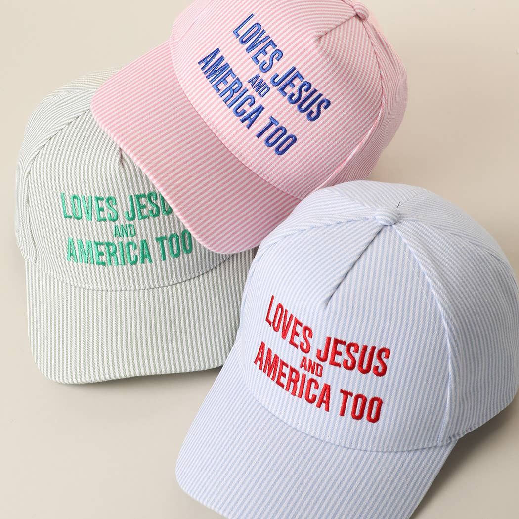 LOVES JESUS AND AMERICA TOO Embroidered Seersucker Hat