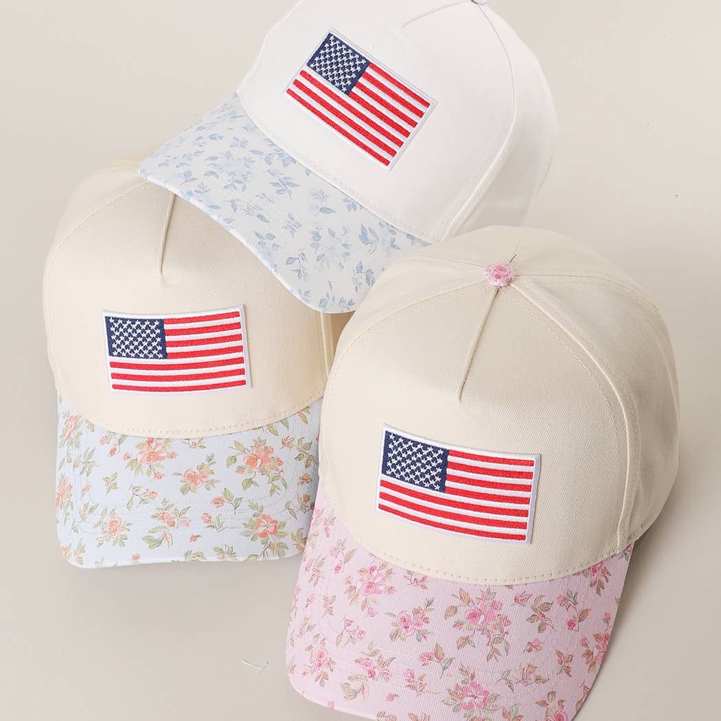AMERICAN Flag Embroidered patch Flower Pattern Cap