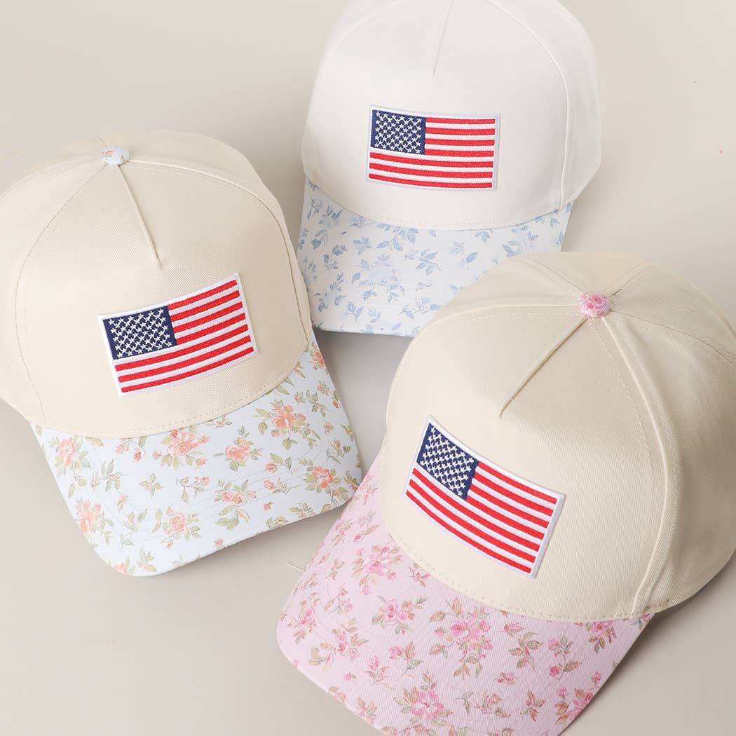 AMERICAN Flag Embroidered patch Flower Pattern Cap