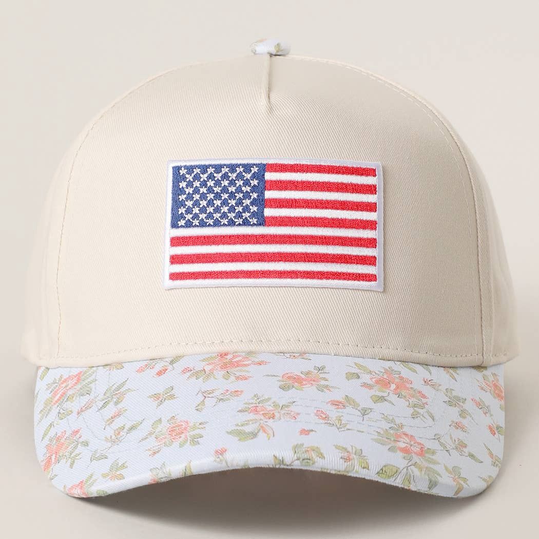 AMERICAN Flag Embroidered patch Flower Pattern Cap, Color: BEIBL, Size: One Size