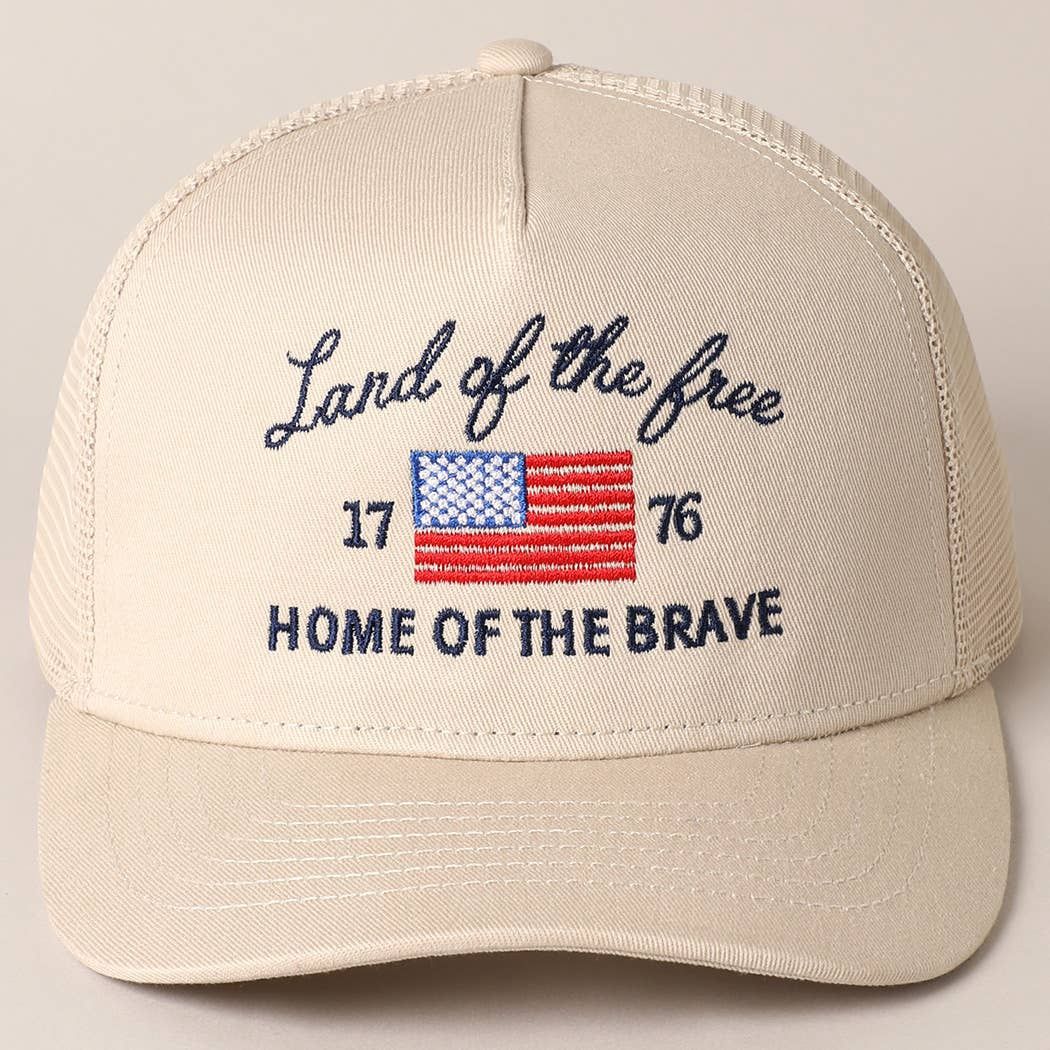 Land Of The Free Embroidery MeshBack Trucker Hat, Color: Putty, Size: ONE SIZE