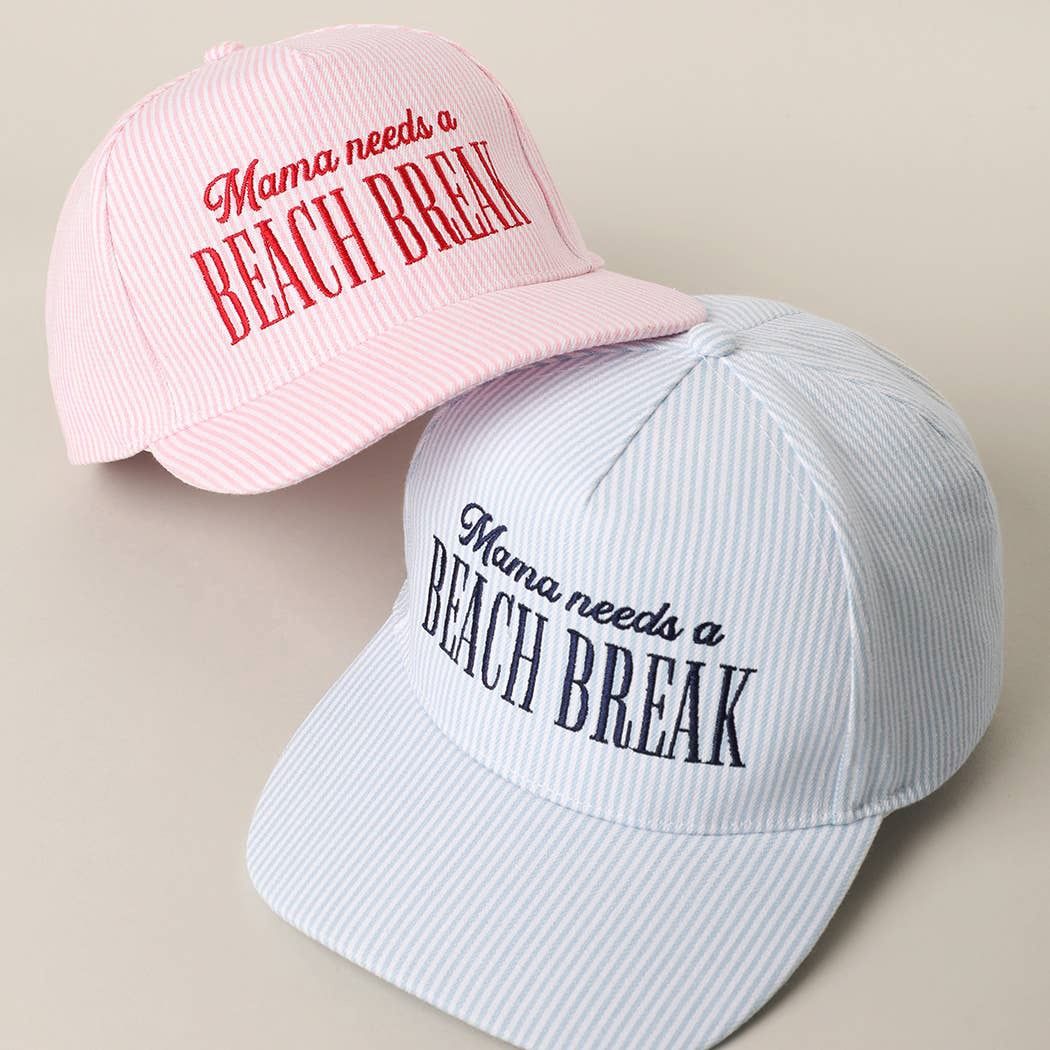 MAMA NEEDS A BEACH BREAK Embroidered StripedTrucker Hat