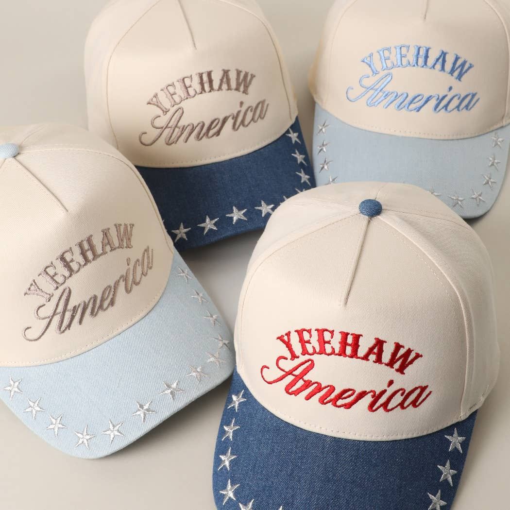 YEEHAW AMERICA Embroidered Star Denim Trucker Hat
