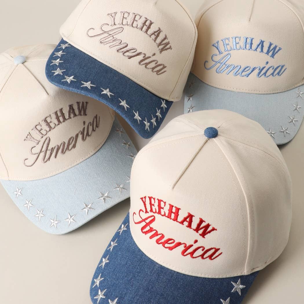 YEEHAW AMERICA Embroidered Star Denim Trucker Hat