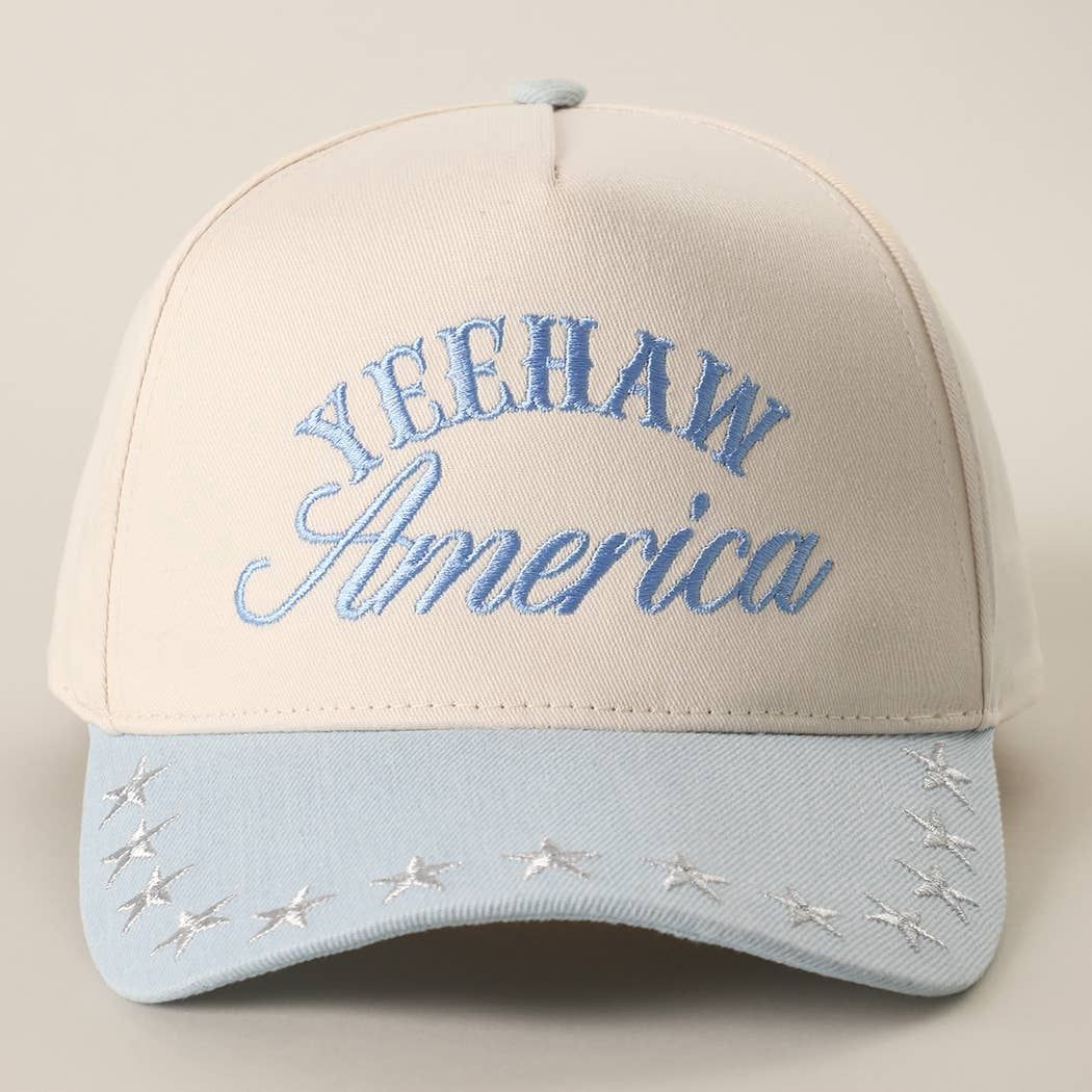 YEEHAW AMERICA Embroidered Star Denim Trucker Hat, Color: LT DENIM/LTBLUE