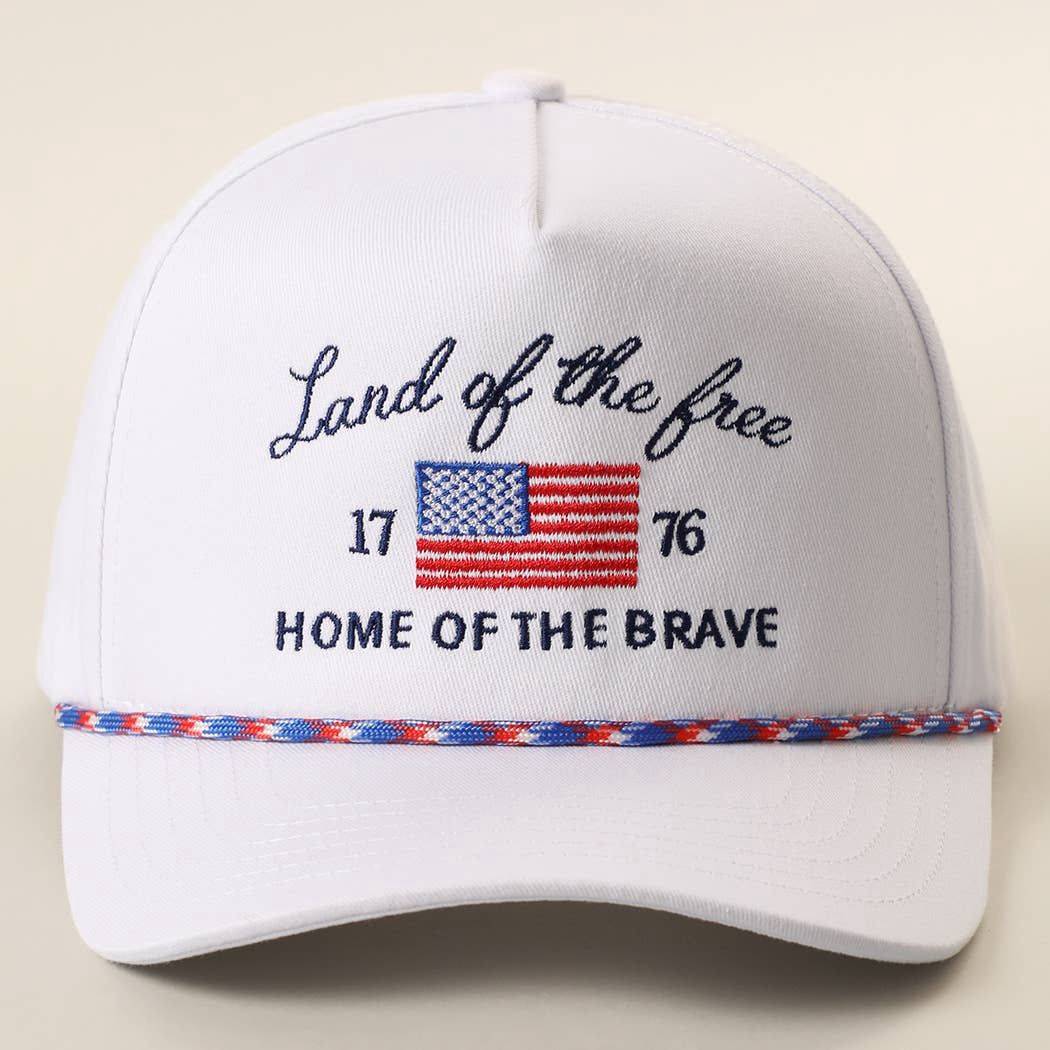 Land of the Free Embroidered USA Rope Trucker Hat, Color: WHITE, Size: ONE SIZE