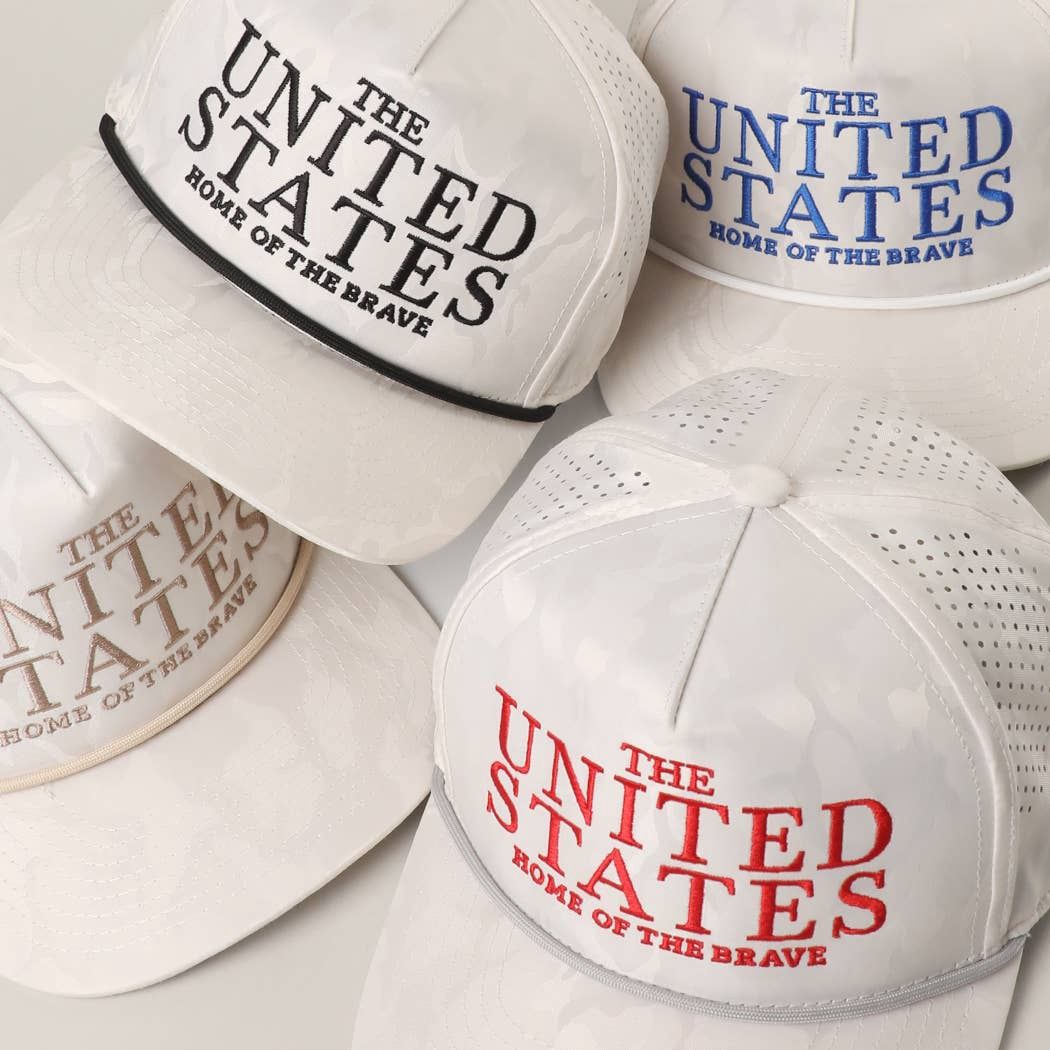 THE UNITED STATES White Camo Rope Strap Trucker Hat