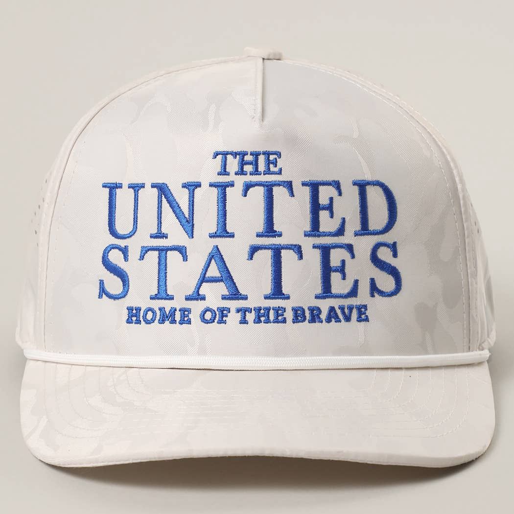 THE UNITED STATES White Camo Rope Strap Trucker Hat, Color: WHITE-ROYAL BLUE, Size: One Size
